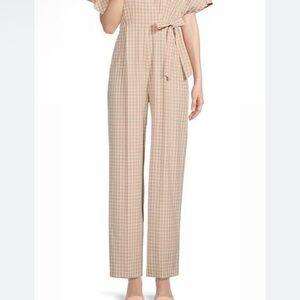 Alex Marie Juliana Cream & White Gingham Print V-Neck Jumpsuit Womens 6